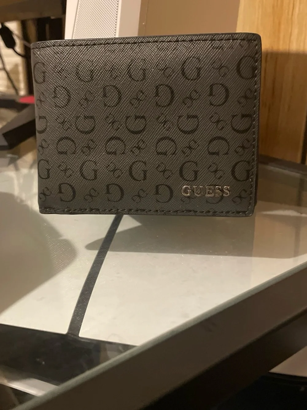 GUESS Black Monogram Money Clip Wallet with Logo Plaque